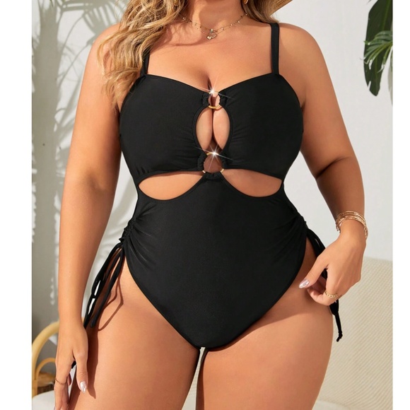 Plus Black Cut out Adjustable Strap Monokini One Piece Swimsuit - Picture 1 of 3